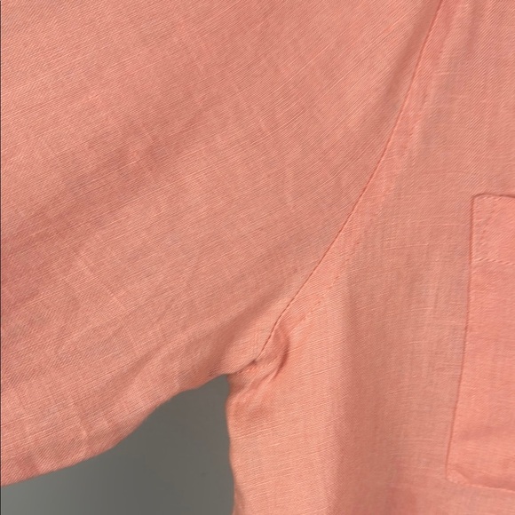 Harve Benard 100% Linen Salmon Relaxed Blouse with 3/4 Sleeves & Mandarin Collar - Picture 4 of 12